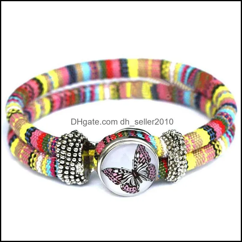 punk animal glass convex button bracelet butterfly woven black leather bracelet mens womens