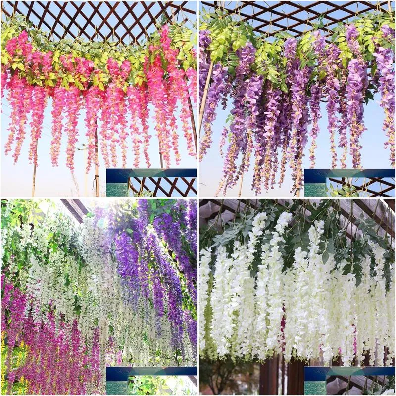 decorative flowers wreaths pipifren 12pcs/lot wisteria artificial high quality home decoration fake leaves sztuczne kwiaty bloemen1