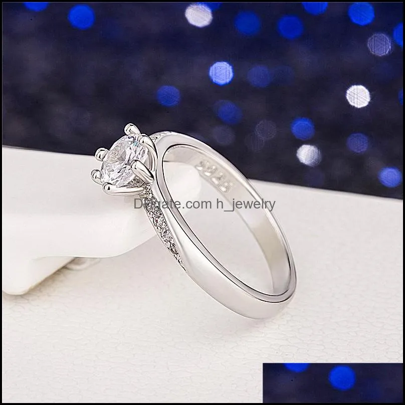 classic sixclaw diamond ring hand jewelry fashion highend platinum silver ring party gift couple rings
