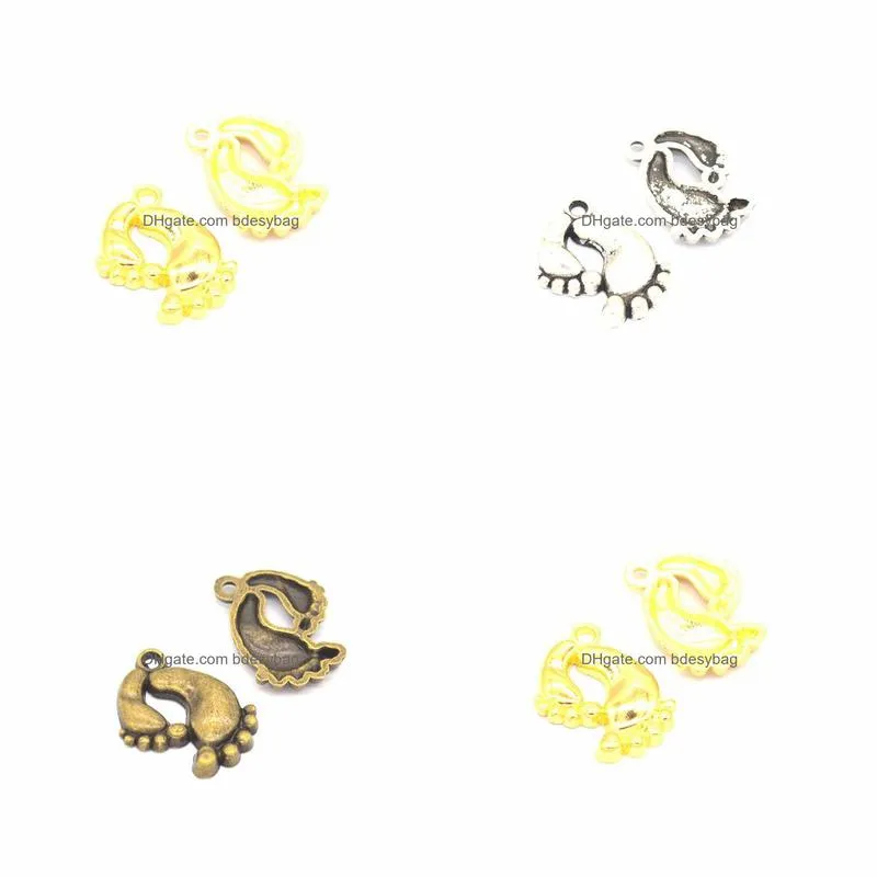 300 pcs/lot metal footprint charms 20x15mm baby foot charms good for diy craft 3 colors