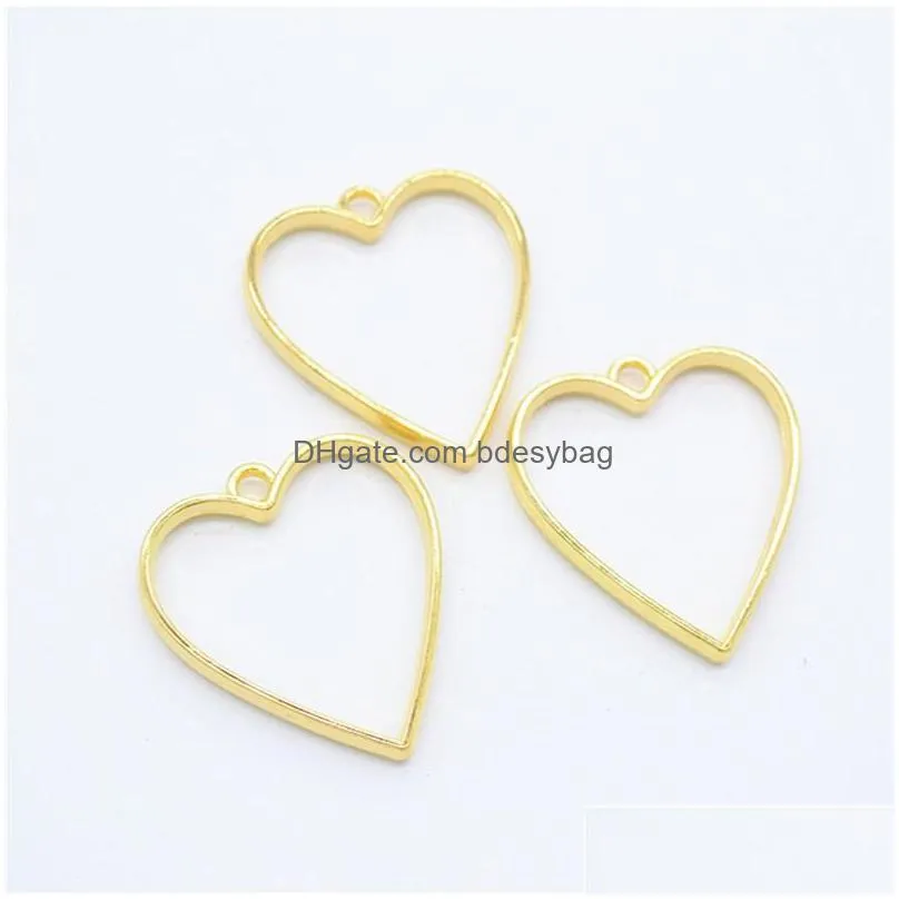 120pcs alloy heart open back bezel pendants rack plating hollow frame pendants for diy resin pressed jewelry 7 colors