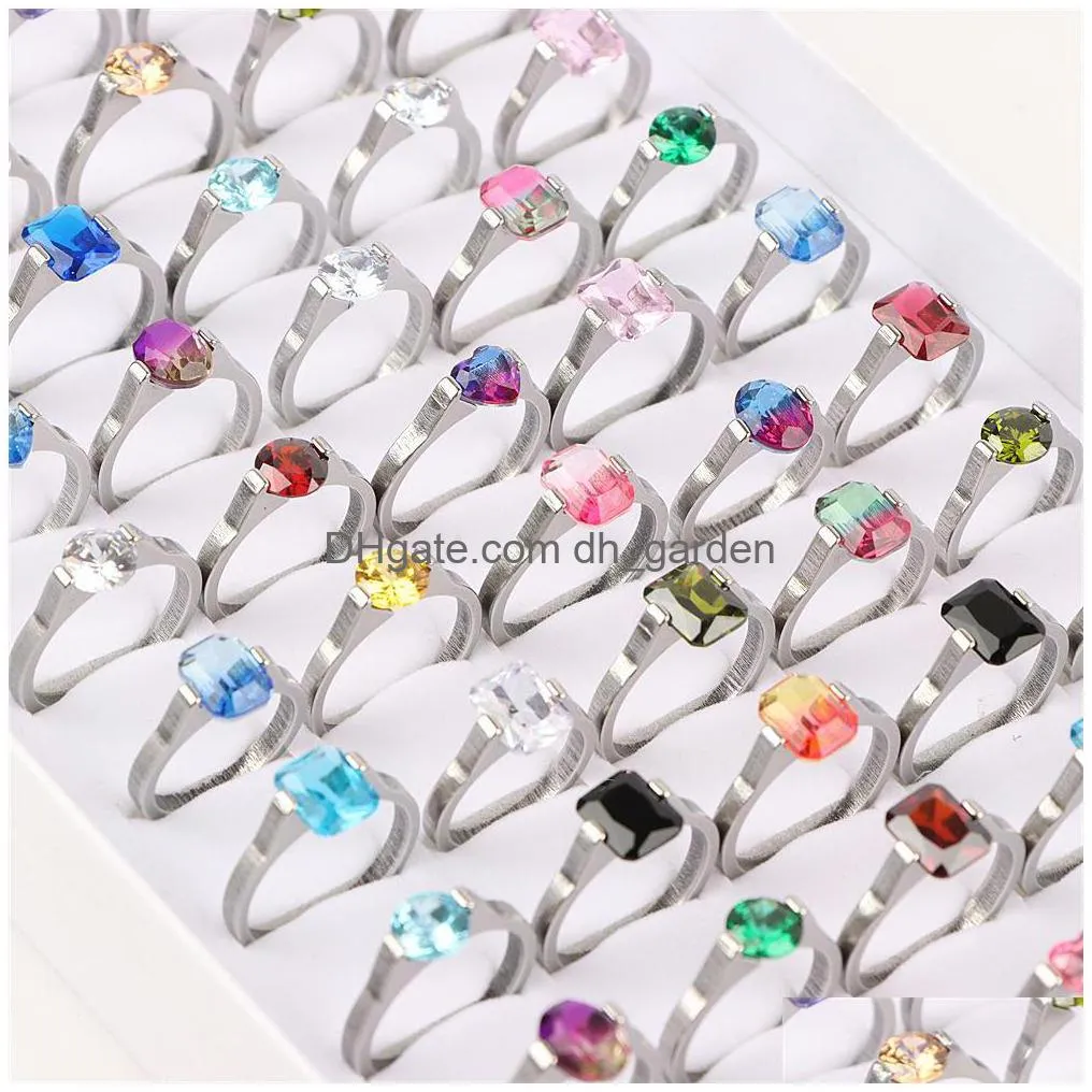 20pcs/lot wholesale stainless steel color diamond ring for women fashion exquisite jewellery rings birthday party gifts