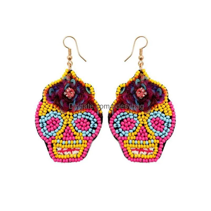 dangle earrings yysunny 2022 halloween handwoven sequins skull rice beads womens