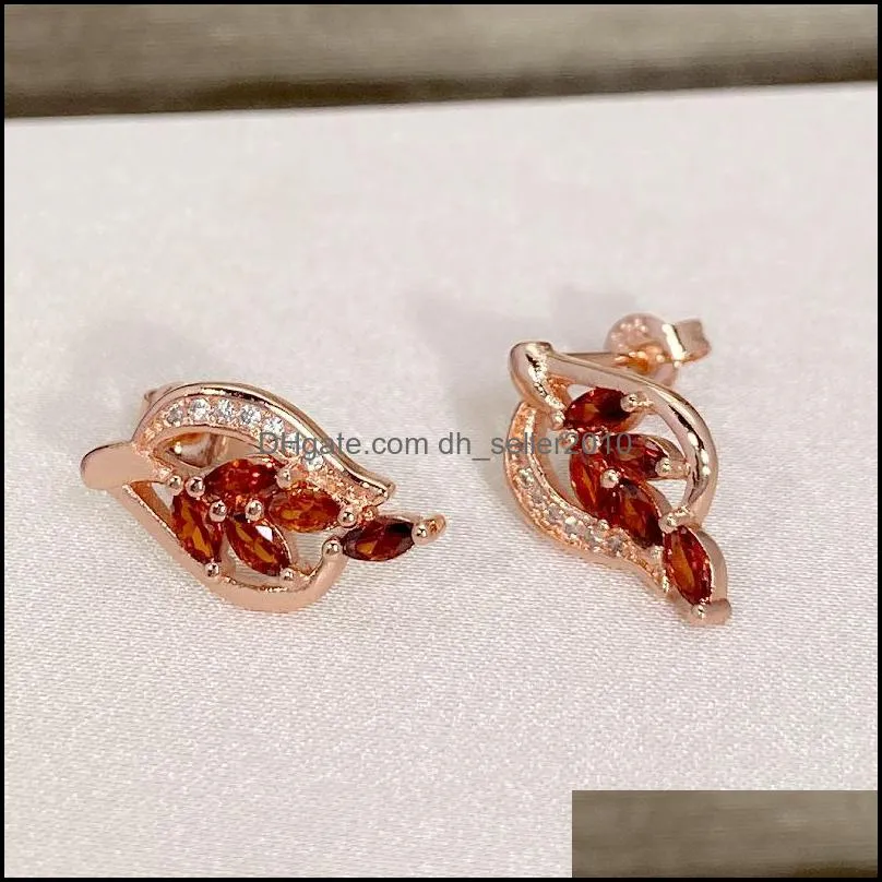 rose gold silver earring ladies jewelry sweet temperament wild exaggerated natural ruby zirconia earrings diamond stud earrings