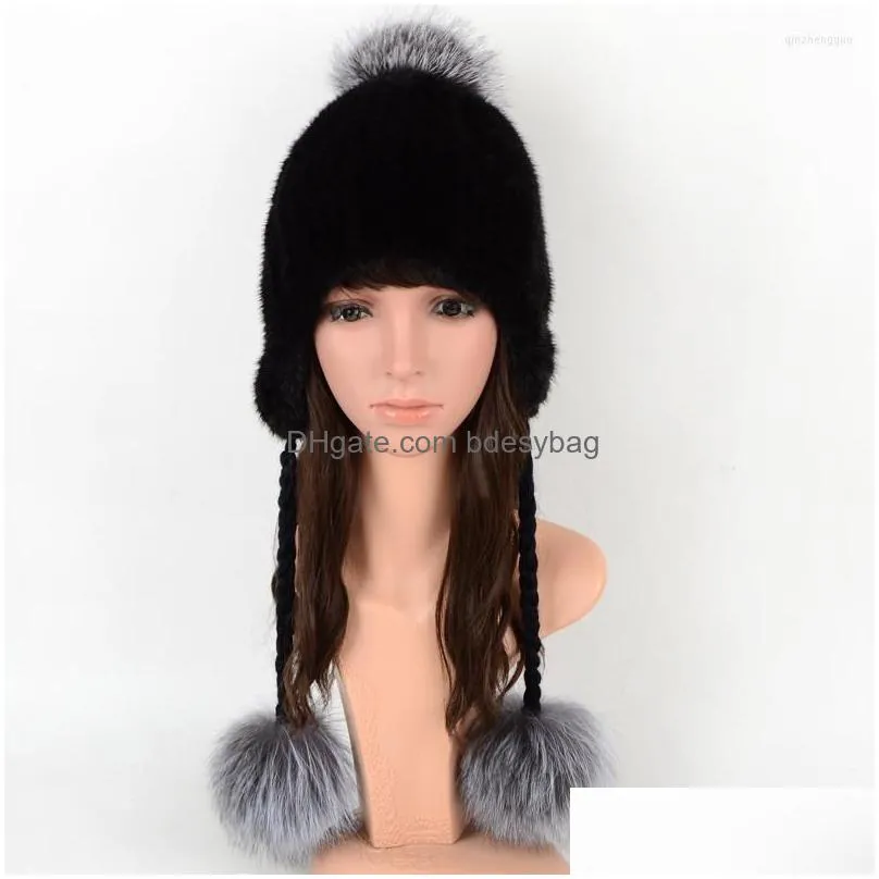 berets knitted hats real 2022 autumn winter womens earmuffs women luxury lady warm caps ball