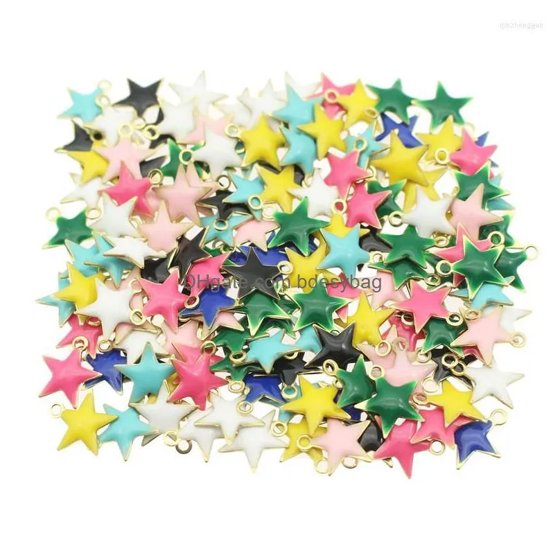 charms 20pcs brass multi color drip oil pentagram pendants diy handmade hanging decoration findings jewelry making accessories