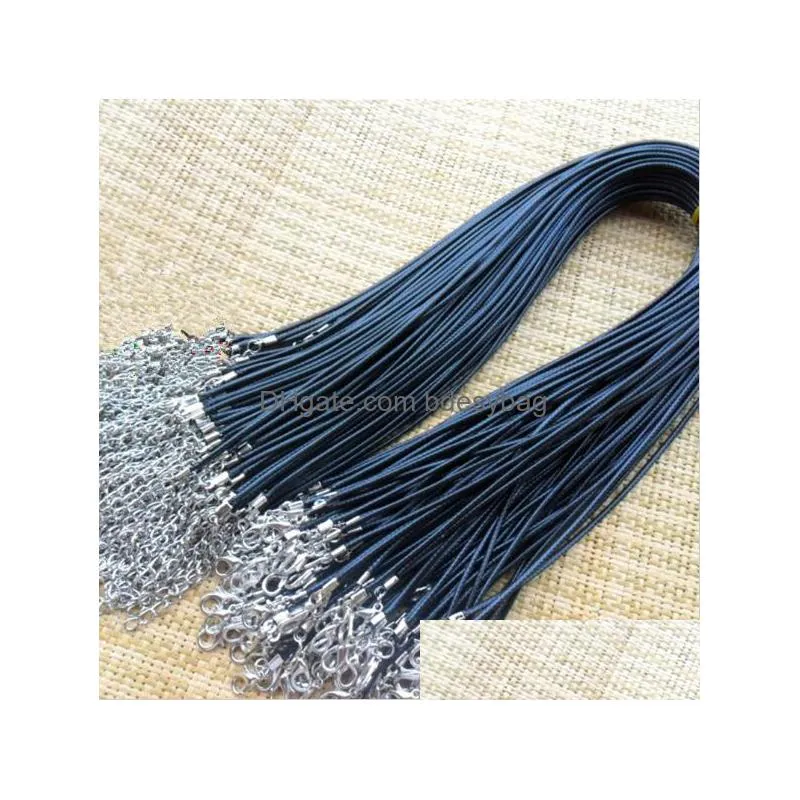 100 pcs 1618 inch black adjustable leather pu leather necklace cords with silver lobster clasps shipping