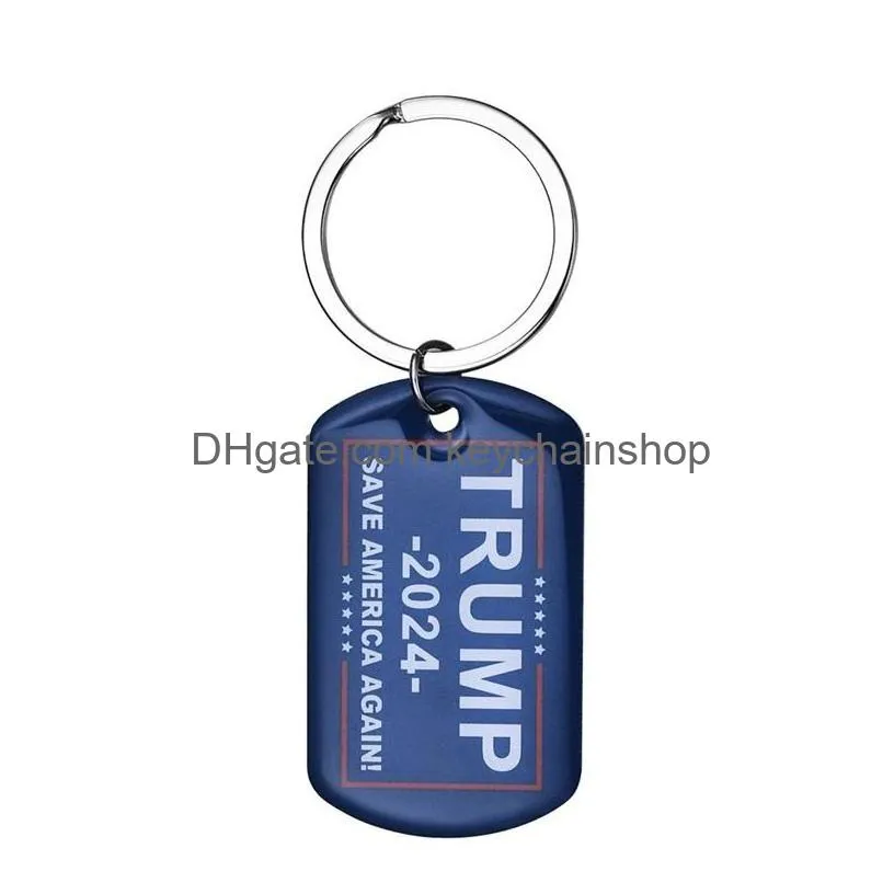 2024 trump keychain us president election flag pendant stainless steel tags ill be back keyring 2910 q2