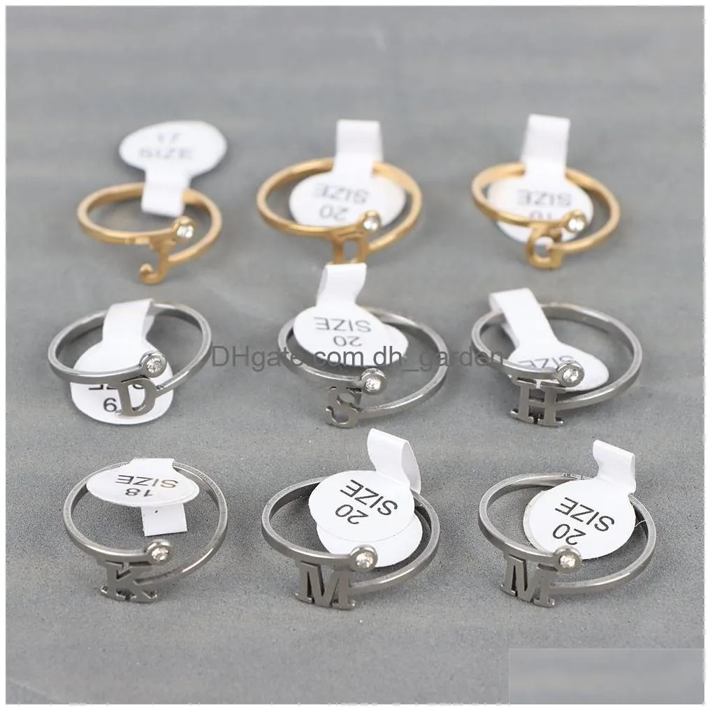 fashion stainless steel crystal silver gold color letter rings az for women men wedding jewelry party gifts mix style
