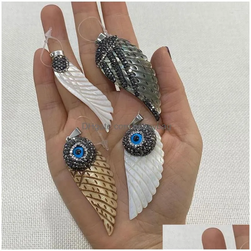 charms natural freshwater shell wing shaped sticky diamond pendant necklace bracelet used for diy jewelry making size 20x5525x60mm