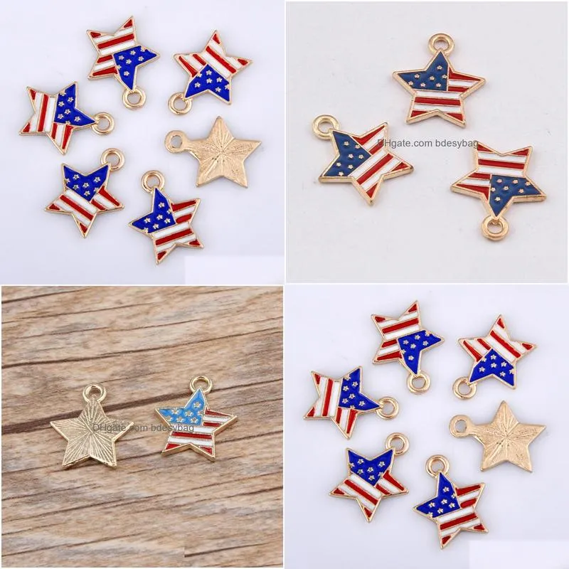 bulk 200pcs/lot enamel american flag star charms pendant patriotic charms 16x15mm good for handmade jewelry making