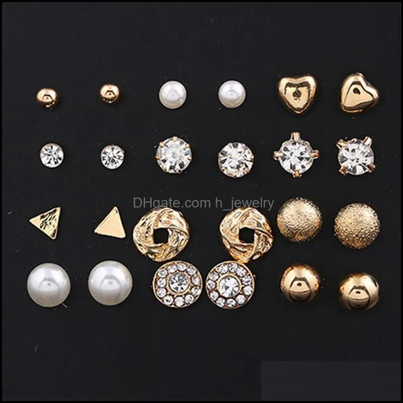 stud earrings 12 pair/set square piercing simulated pearl flower earrings