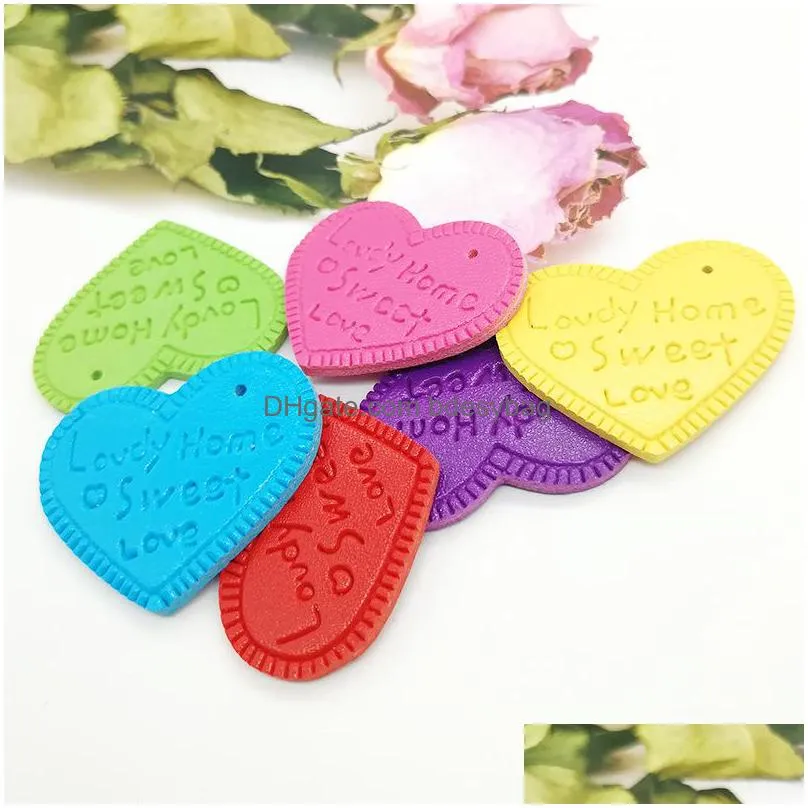 100pieces 30mmx38mm assorted colors love heart leather charms keychain pendants charms cavedlovely home sweet love