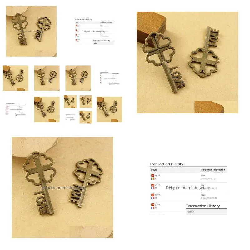500 pcs antique bronze clover flower key charm pendants with love 26x13mm good for diy craft