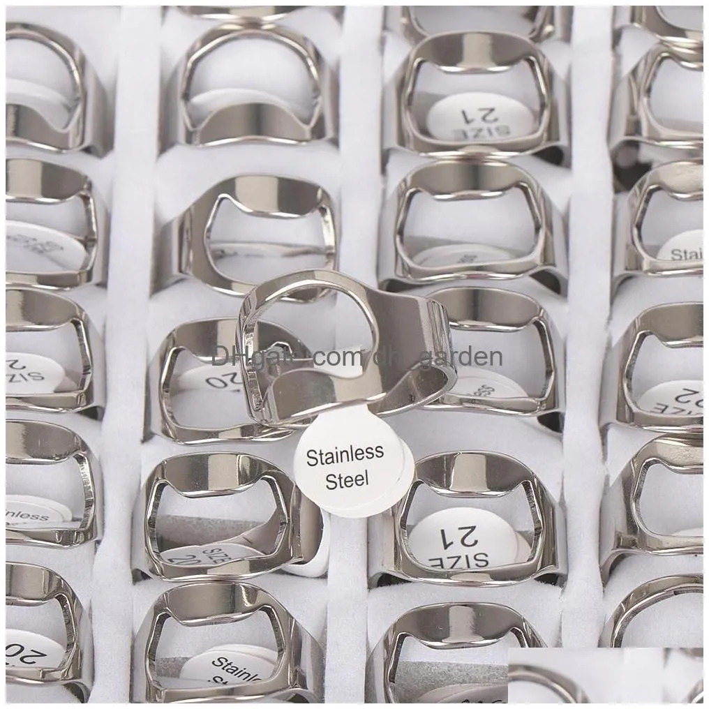 personality fashion beer bottle opener stainless steel rings for women men mix color wholesale 50pcs/lot