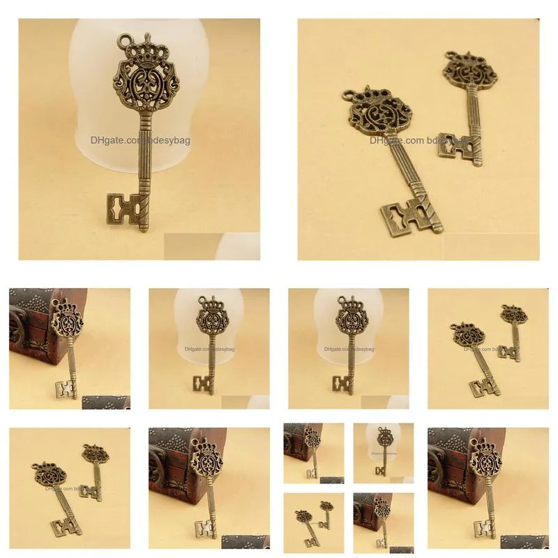 80pcs/lot 22x70mm antique metal alloy lovely large crown key charms pendant vintage jewelry keys charms