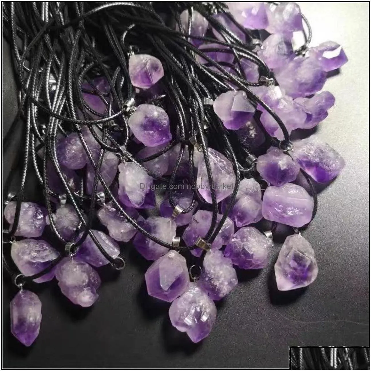 Natural Amethyst Rough Stone Crystal Pendant Necklace Energy Stones Healing Meditation Yoga Gift Wholesale Drop Delivery 2021 Necklaces