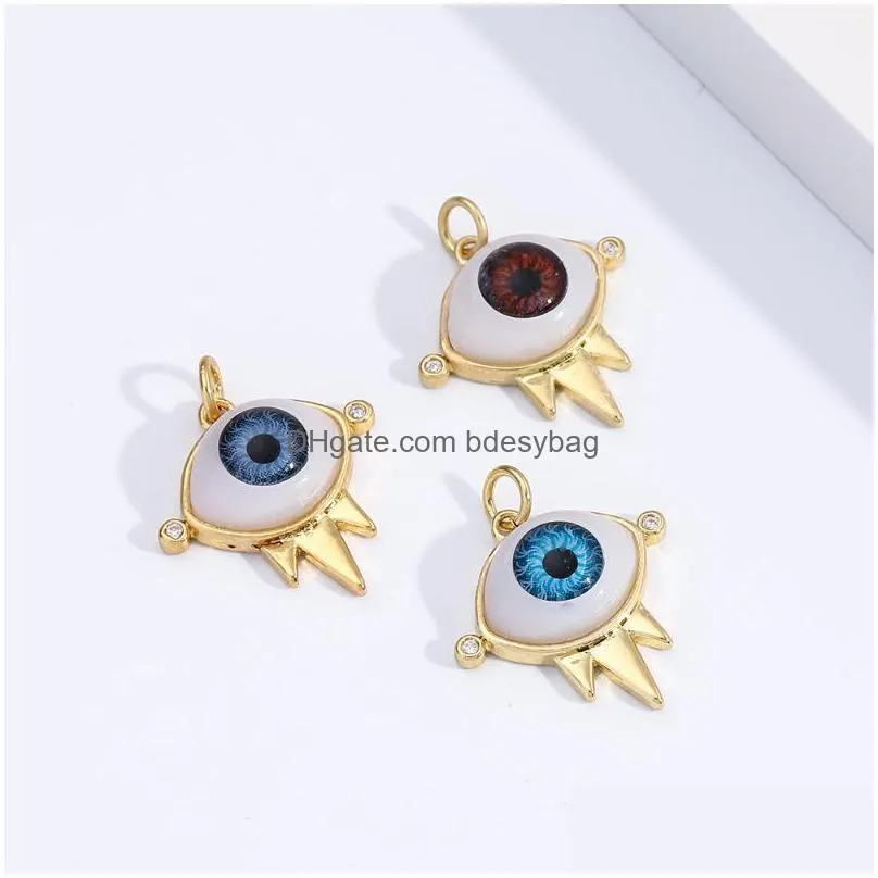 charms luxury copper zircon evil blue eye diy jewelry pendant connector wholesale designer turkish makingcharms