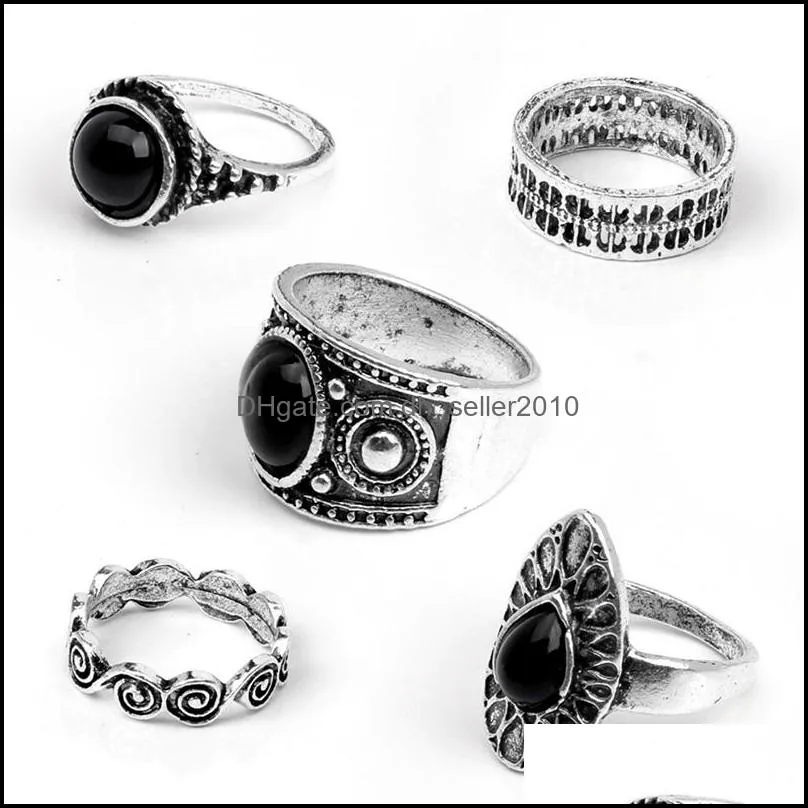 rings sets 5 pcs/ set classic black clouds geometrical irregular ring set wedding rings sets