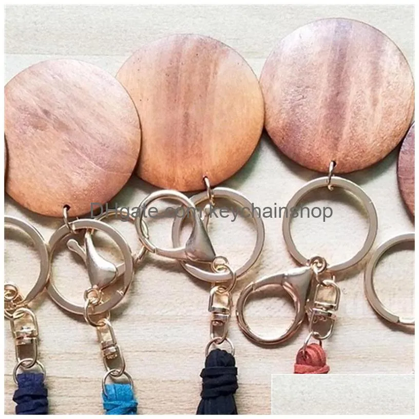 5cm wooden round disc keychain tassels solid color pendant key ring simplicity bags jewelry accessories for women and men 3 3tw q2