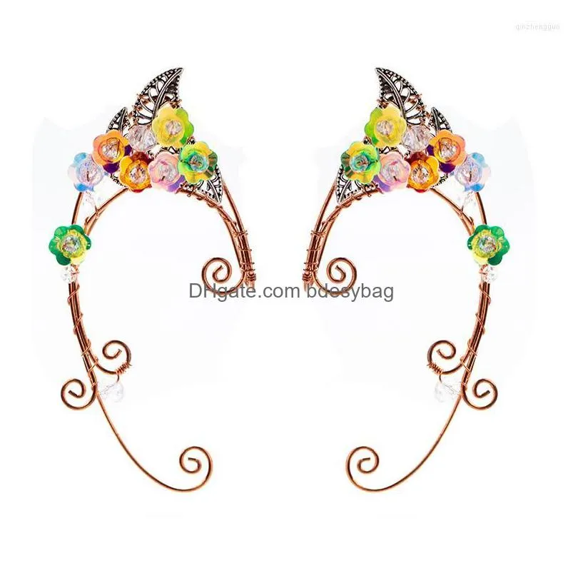 backs earrings colorful winding vine elf ear cuffs with crystal wing sleeve wrap without piercing earcuff wedding jewelry