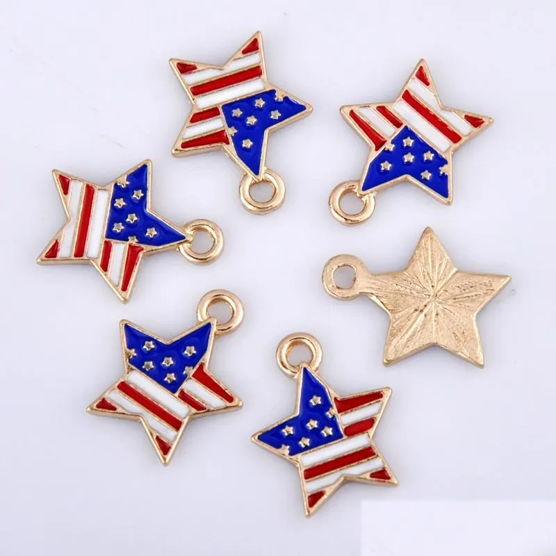 bulk 200pcs/lot enamel american flag star charms pendant patriotic charms 16x15mm good for handmade jewelry making