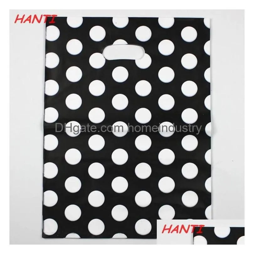 wholesale shipping 100pcs 30x40cm white round dots black gift bag shopping bags plastic hand bags suitable for clothing packaging