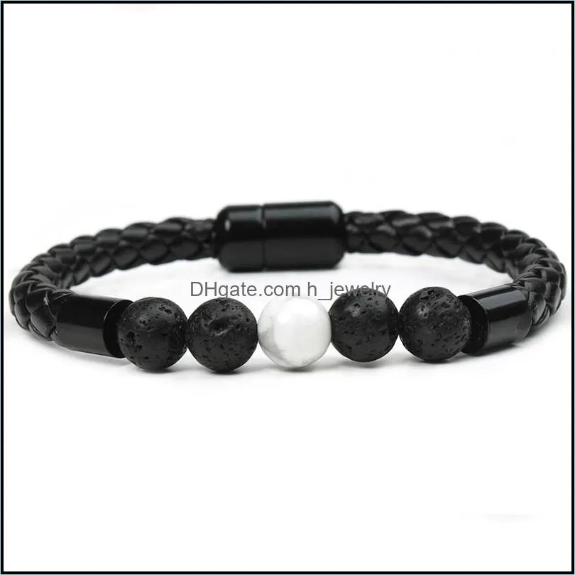 natural stone bracelets genuine leather braided bracelet black stainless steel magnetic clasp tiger eye bead bangles men jewelry