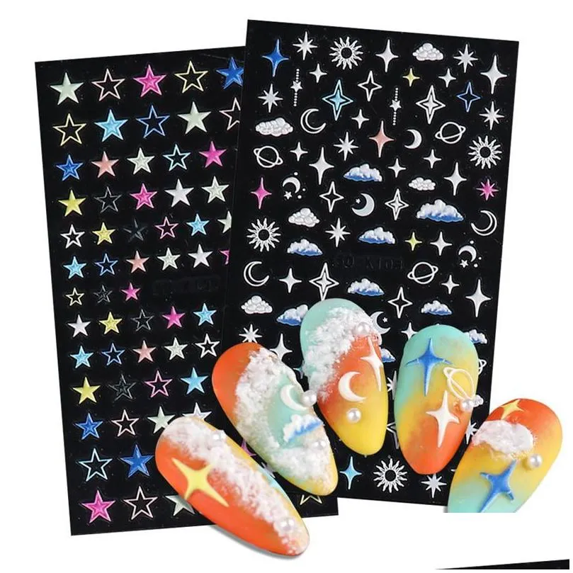 5d stereo relief nails art colorful love star moon nail back glue decal manicure accessories nail stickers