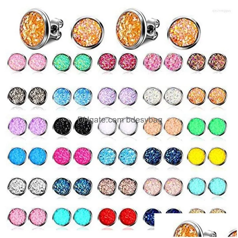 stud earrings faux druzy stainless steel glitter pierced for women girls decorations