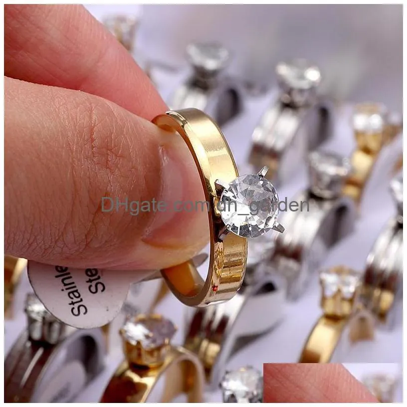 fashion sparkling zircon titanium steel stripe ring jewelry for men women lover mix style wedding gift gold silver plated wholesale