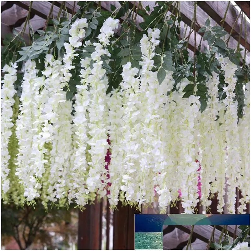 decorative flowers wreaths pipifren 12pcs/lot wisteria artificial high quality home decoration fake leaves sztuczne kwiaty bloemen1