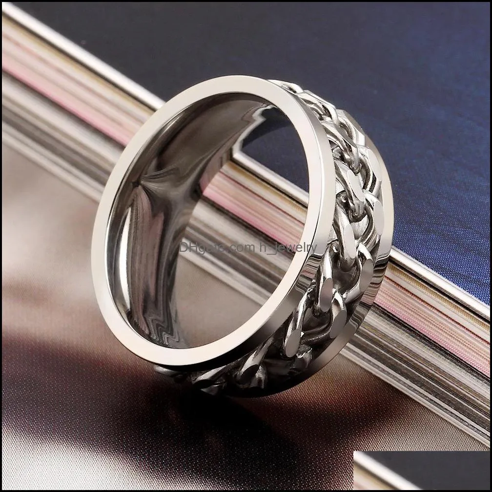 stainless steel rings spinner chain ring gold black silver stainless steel chain wholesale mens jewelry mens rings