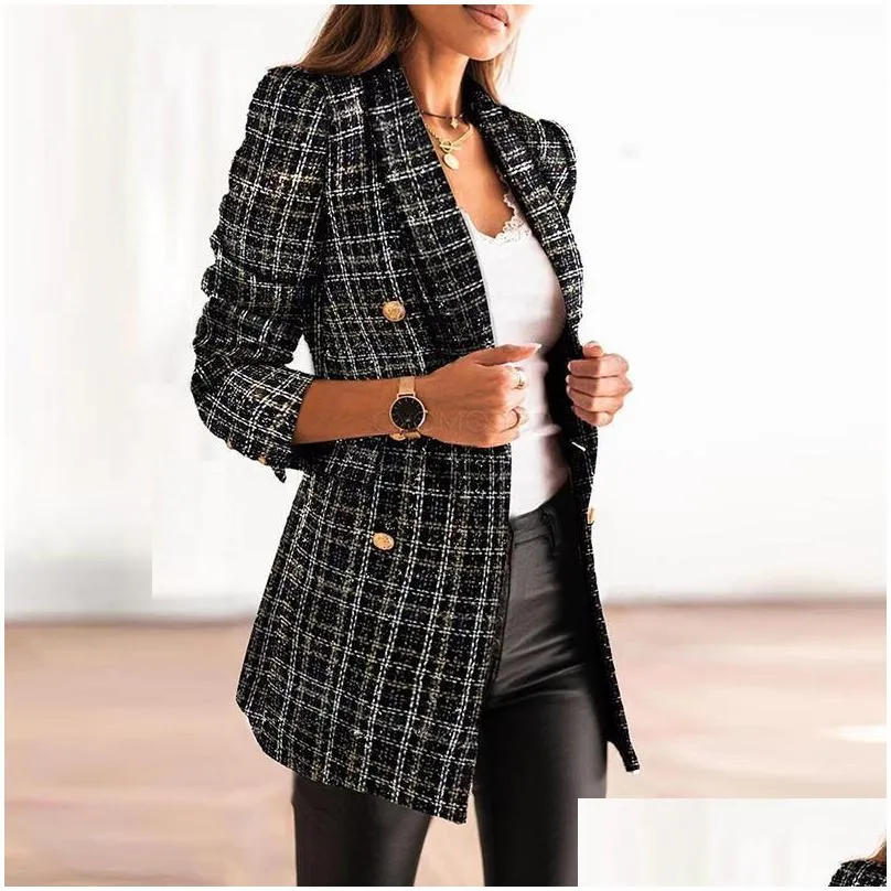 double breasted blazers button military style blazer womens autumn winter elegant office lady clothing femme