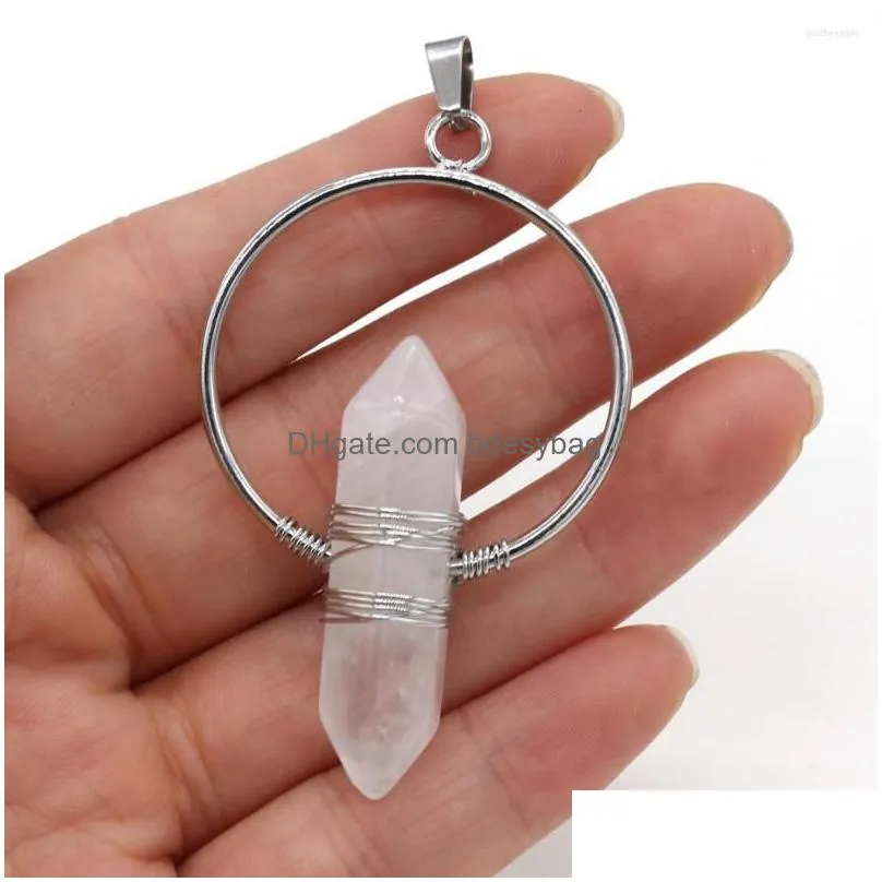 charms 1pcs natural stone charm pendant amethysts clear quartzs for jewelry making diy accessories necklace bracelets size 37x60mm