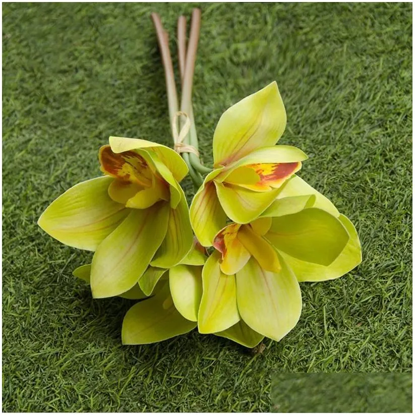 artificial bouquet 4 head hand tie feel cymbidium faberi artificial/fake flower home ornamental flower home decore artificial