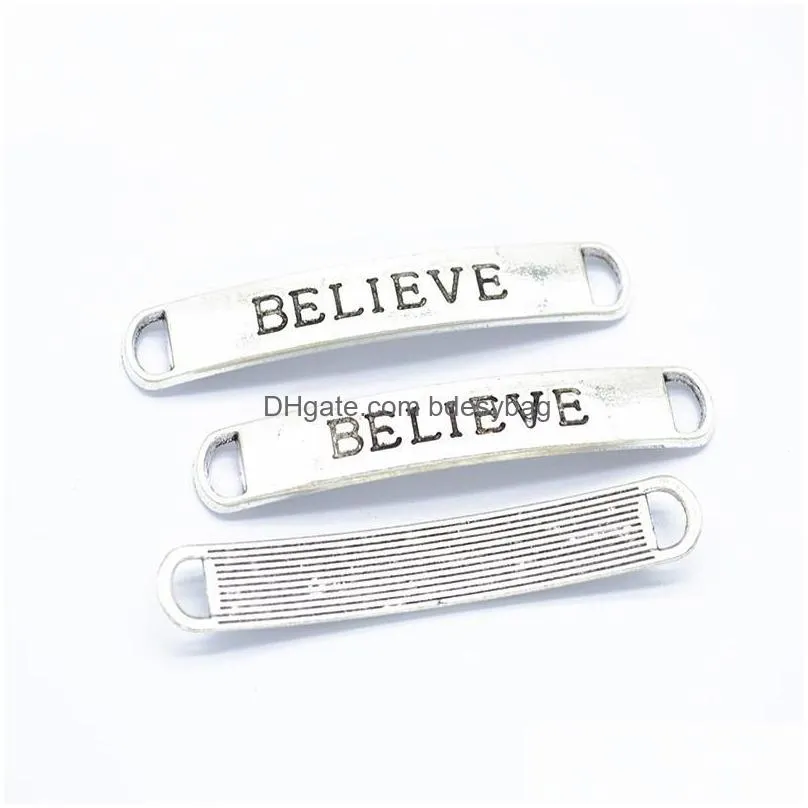 100pcs alloy believe inspiring word charm pendant connector for diy brecelet jewelry making antique silver antique bronze 50x9mm