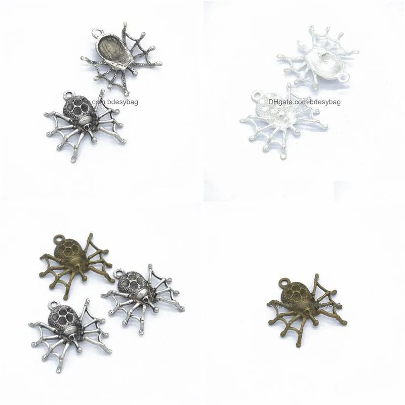 bulk 200 pcs /lot 28x27 mm 3d spider charms pendant antique silver antique bronze silver colors