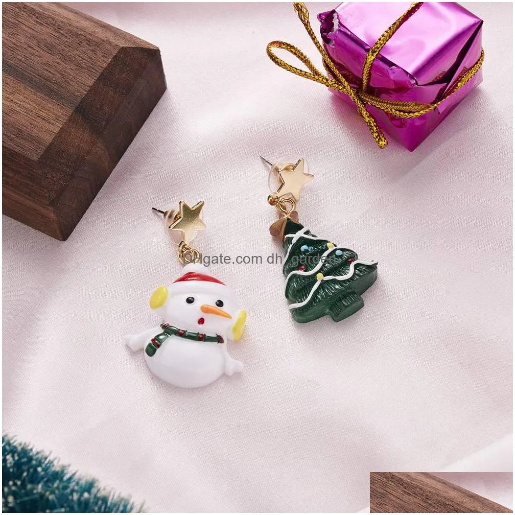 hot selling silver plated stud new santa claus christmas tree asymmetric earrings creative resin earring