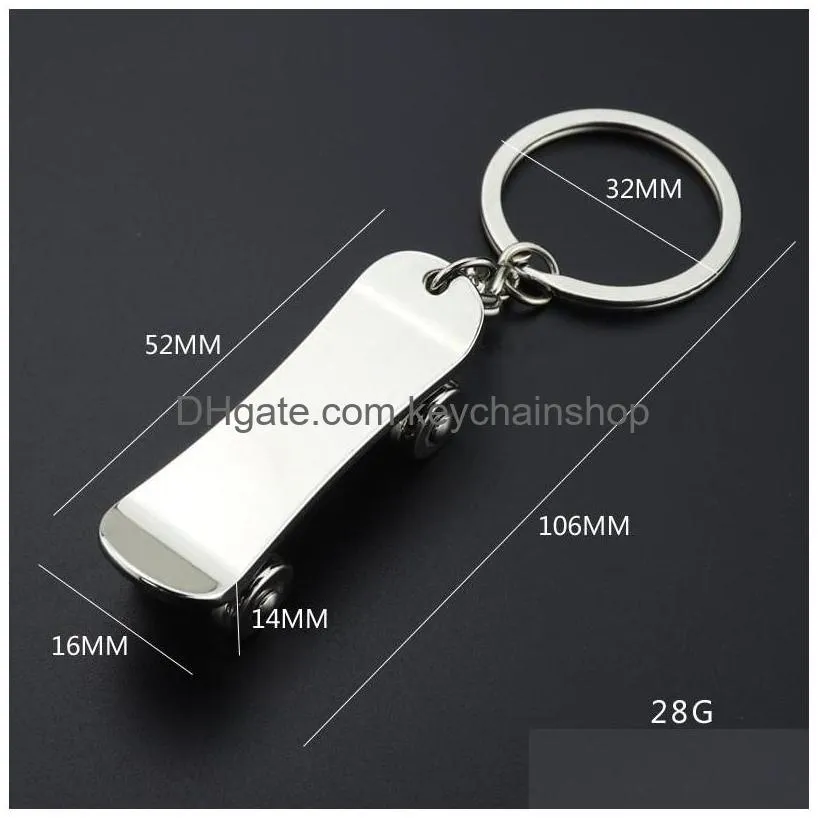 fashion rotatable skateboard keychain metal keyrings skateboard pendant handbag hangs key holders fashion jewelry will and sandy gift 629