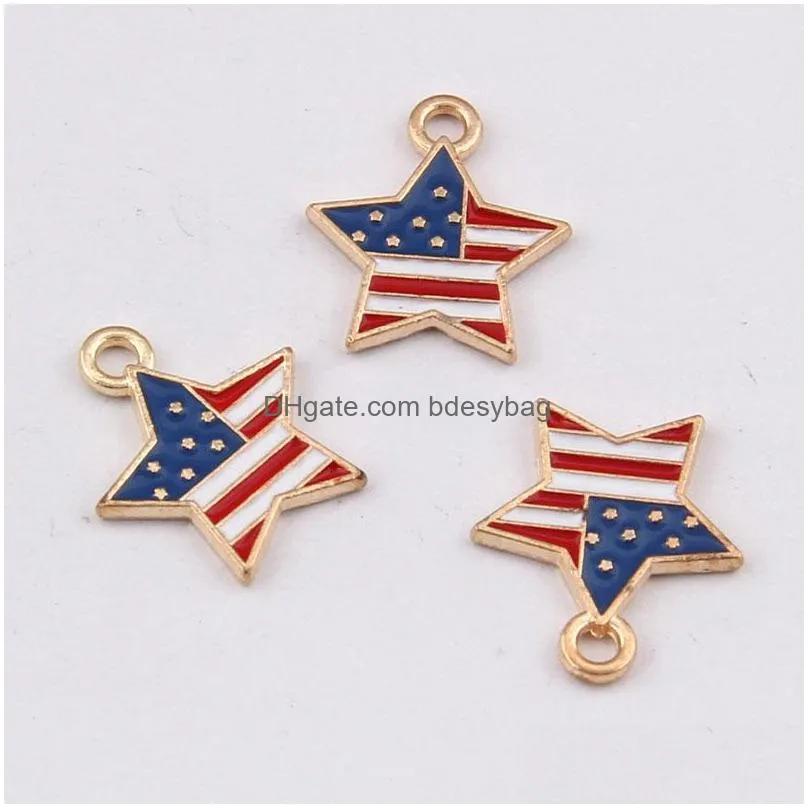 bulk 200pcs/lot enamel american flag star charms pendant patriotic charms 16x15mm good for handmade jewelry making