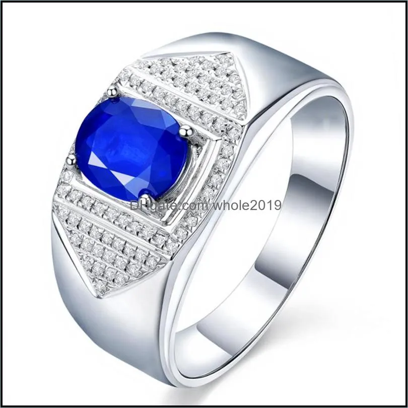 vintage silver mens rings royal sapphire gemstone jewelry accessories open adjustable ring wedding party gift for men