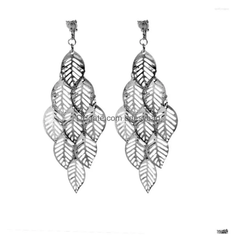 backs earrings non pierced silver color mutilayer leaf clip bohemian ear cuff earring women metal jewelry