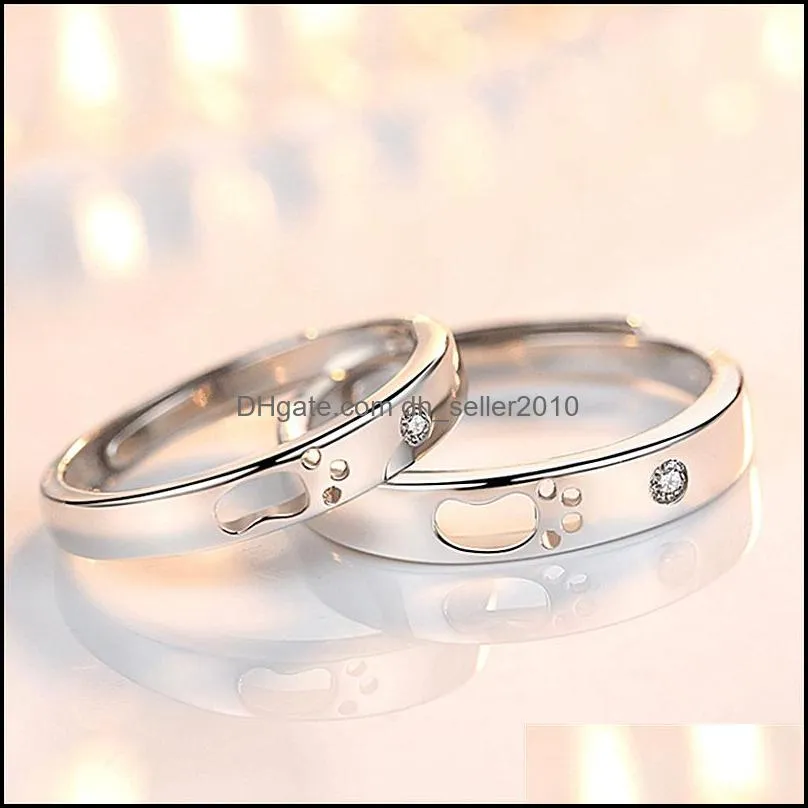 2pcs love couple rings sets zircon couple ring fashion silver jewelry romantic lover silver ring set