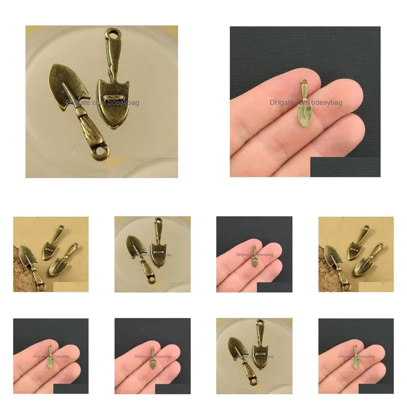 500 pcs/lot gardening spade charms pendant antique bronze tone 2 sided 23x6mm good for diy craft