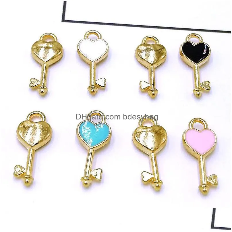 bulk 300pcs/lot enamel love heart key charms pendant 7x16mm good for diy craft jewelry making