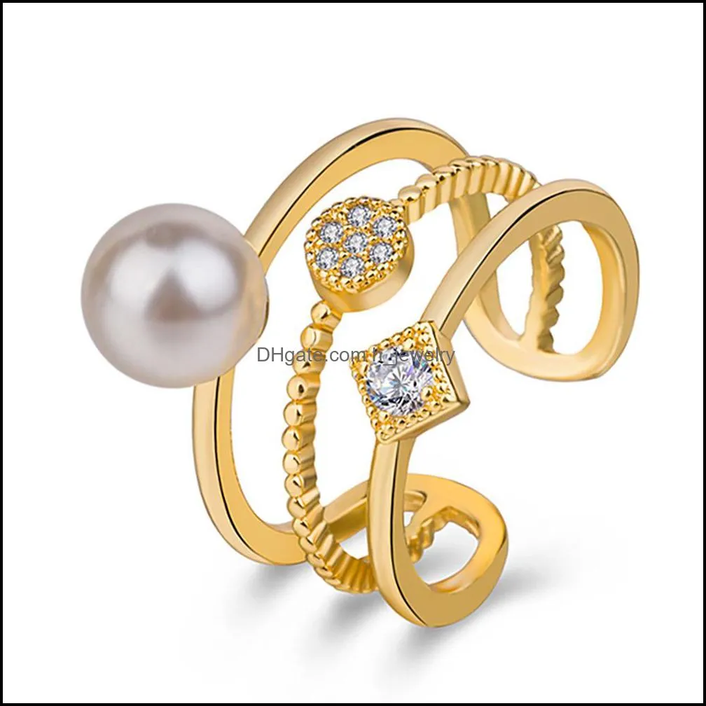 pearls rings luxurious exquisite threelayer adjustable ring for woman gothic jewelry fashion girls unusual accessories gold silver