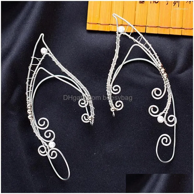 backs earrings winding vine elf ear cuffs with pearls wing sleeve wrap without piercing for bride earcuff wedding jewelry