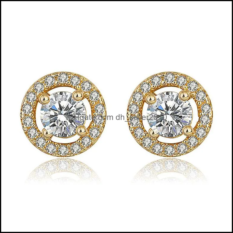luxury crystal round stud earrings vintage silver color wedding jewelry white zircon stone earrings for women