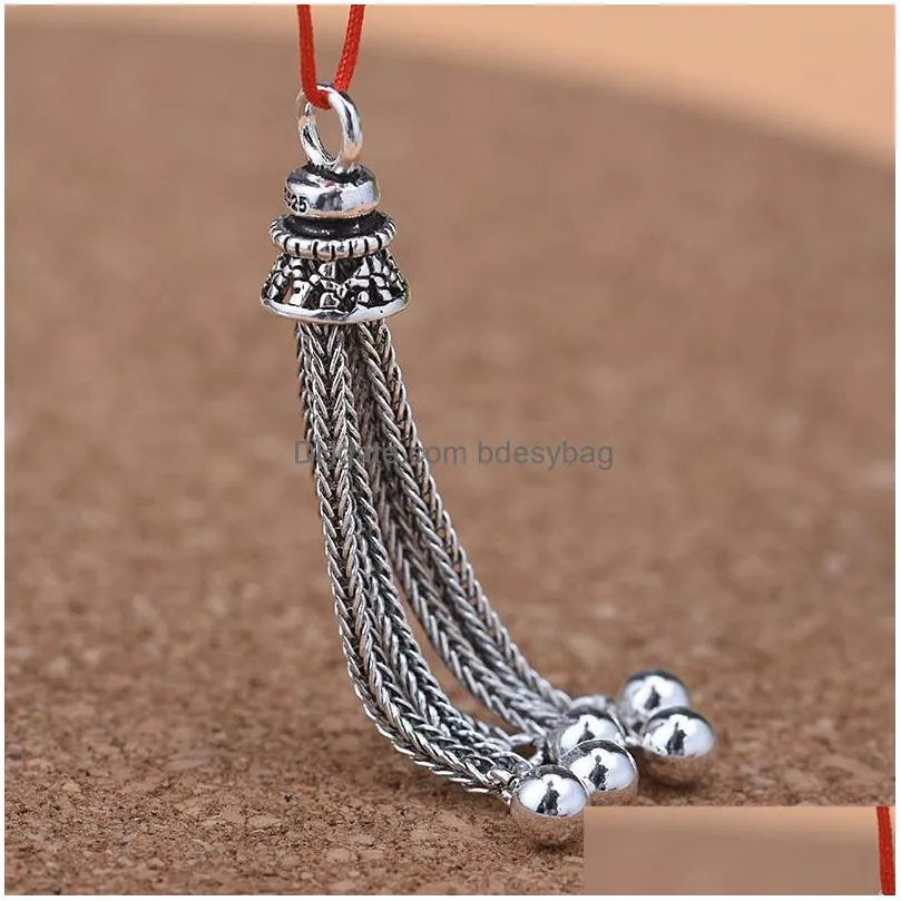 charms 925 sterling silver thai bracelet accessories korean retro tassel pendant handmade diy jewelry material beaded accessorie